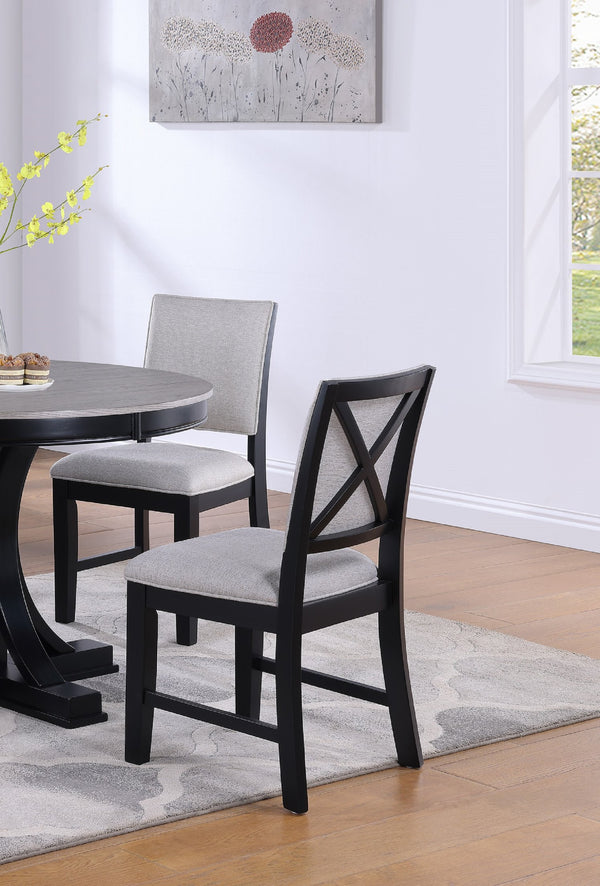 English Elm 2pc Gray Fabric Dining Side Chairs with Black Wood Frame, 18.5"x17.3"x35.5"H, Stylish Comfort B011P179887