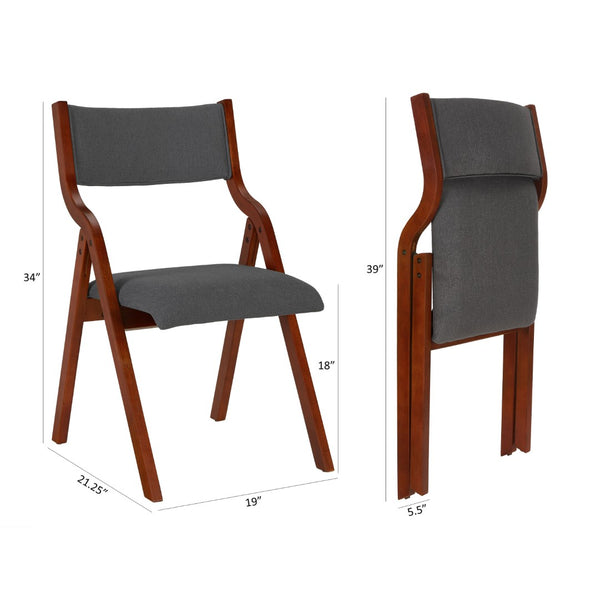 English Elm Upholstered Folding Dining Chair Set – Space-Saving Comfort & Style For Small Areas, 2-Pack Grey+Cherry W2336P163452-GIGA