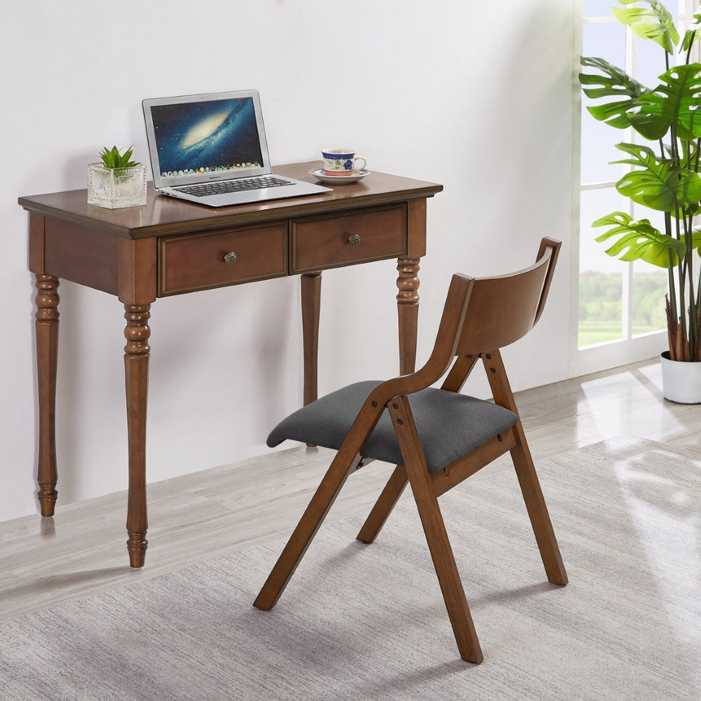 English Elm Upholstered Folding Dining Chairs Set Of 2 - Space-Saving, Easy Carry, No Assembly, Grey & Walnut W2336P163449-GIGA