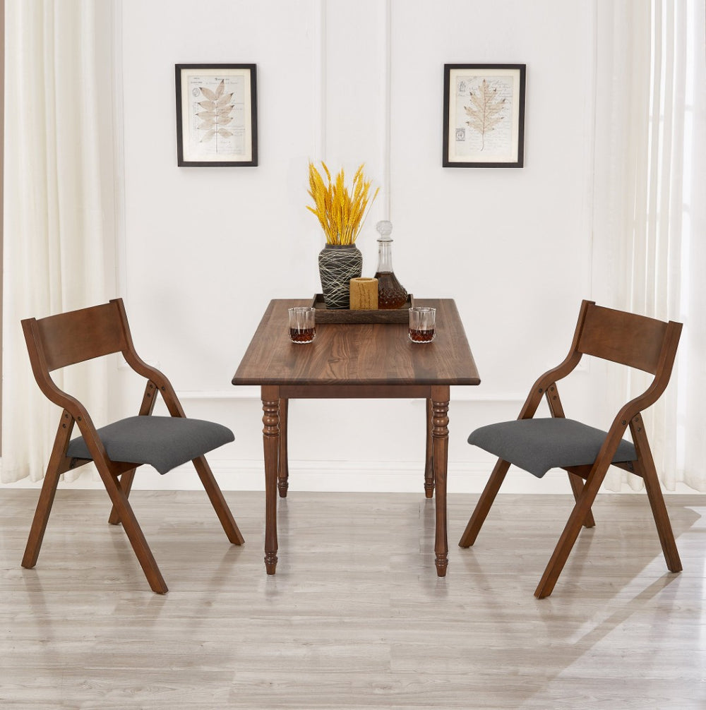 English Elm Upholstered Folding Dining Chairs Set Of 2 - Space-Saving, Easy Carry, No Assembly, Grey & Walnut W2336P163449-GIGA