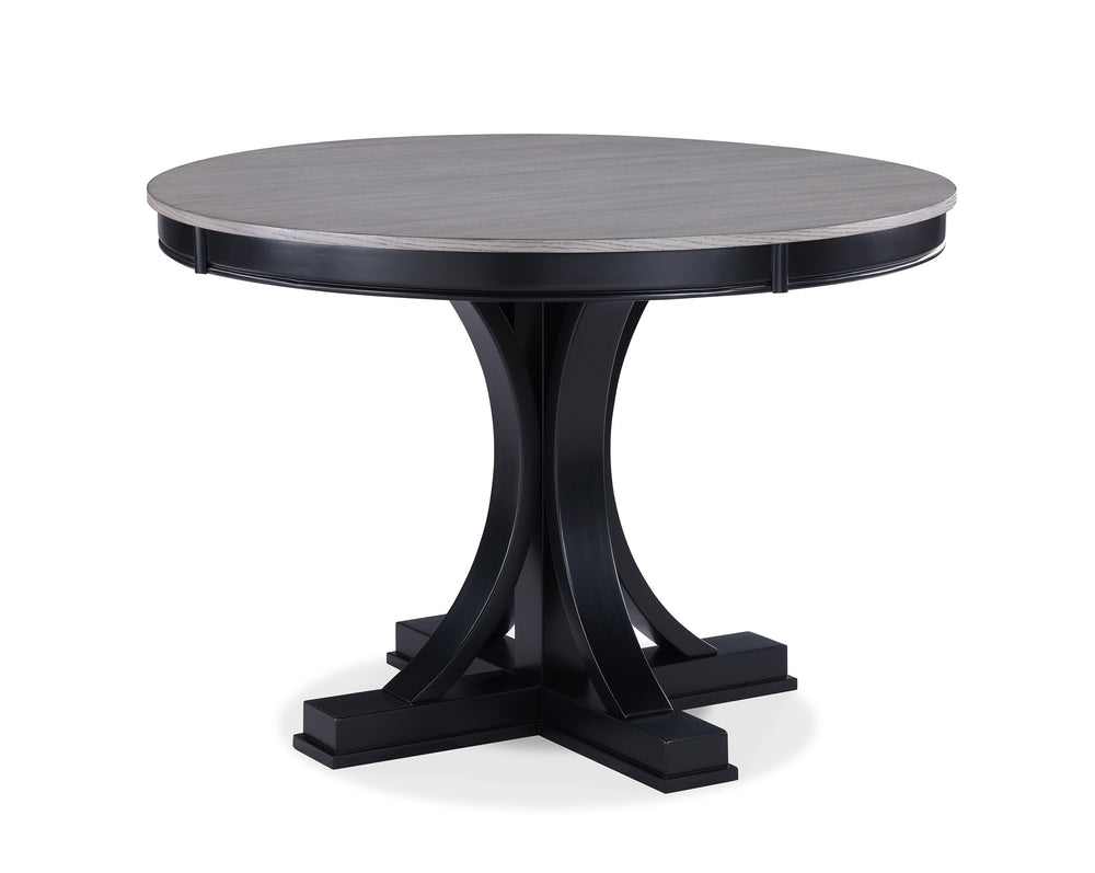 English Elm 1pc Modern Light Gray Round Dining Table with Black Pedestal Base, 44" DIA x 30.5"H, Elegant Contrast Finish B011P287477