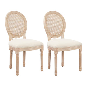 English Elm HengMing Upholstered Rattan Back Dining Chair Set of 2 — French‑Inspired Beige Seats, Padded Foam, Durable Rubber Legs W212137125