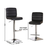 English Elm Bradford Black Faux Leather Swivel Height Adjustable Bar Stools With Square Chrome Base, Set Of 2