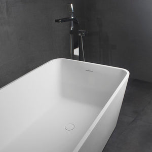 English Elm 66.9 Inch Stone Resin Freestanding Soaking Tub Matte White Spa Bath for Modern Homes W1613P179797
