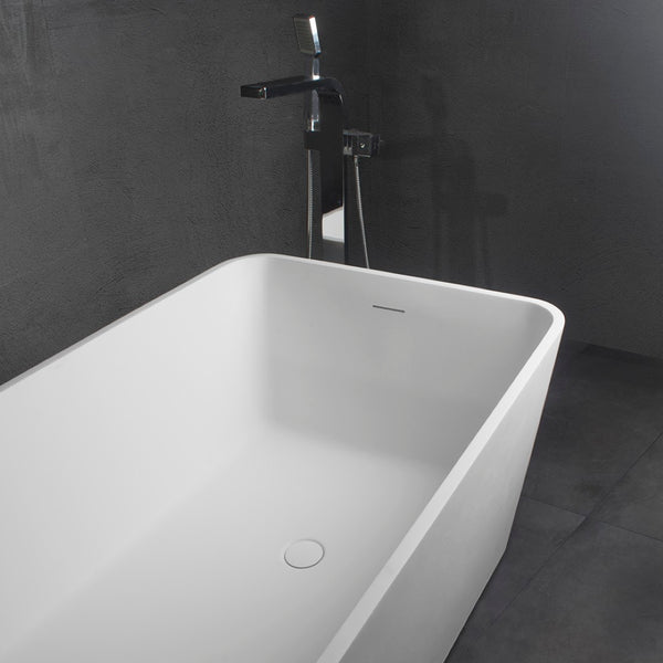 English Elm 66.9 Inch Stone Resin Freestanding Soaking Tub Matte White Spa Bath for Modern Homes W1613P179797