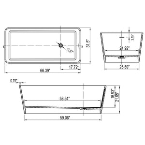 English Elm 66.9 Inch Stone Resin Freestanding Soaking Tub Matte White Spa Bath for Modern Homes W1613P179797