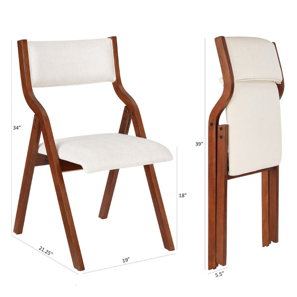 English Elm Upholstered Folding Dining Chairs 2-Pack - Cream White & Cherry, Space-Saving, No Assembly Required! W2336P163965-GIGA