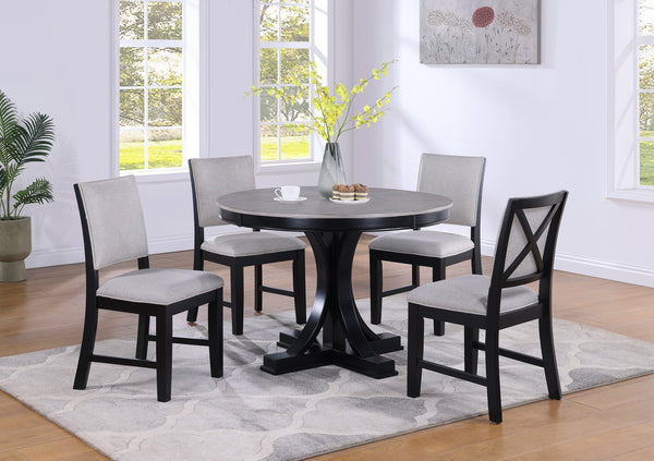 English Elm 2pc Gray Fabric Dining Side Chairs with Black Wood Frame, 18.5"x17.3"x35.5"H, Stylish Comfort B011P179887