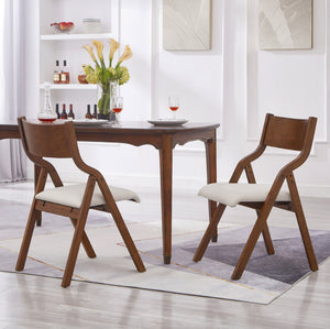 English Elm Upholstered Folding Dining Chairs Set Of 2 - Space-Saving, Lightweight, Stylish Walnut Finish For Any Room W2336P162767-GIGA