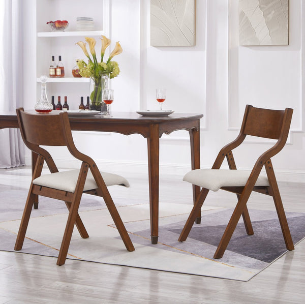 English Elm Upholstered Folding Dining Chairs Set Of 2 - Space-Saving, Lightweight, Stylish Walnut Finish For Any Room W2336P162767-GIGA