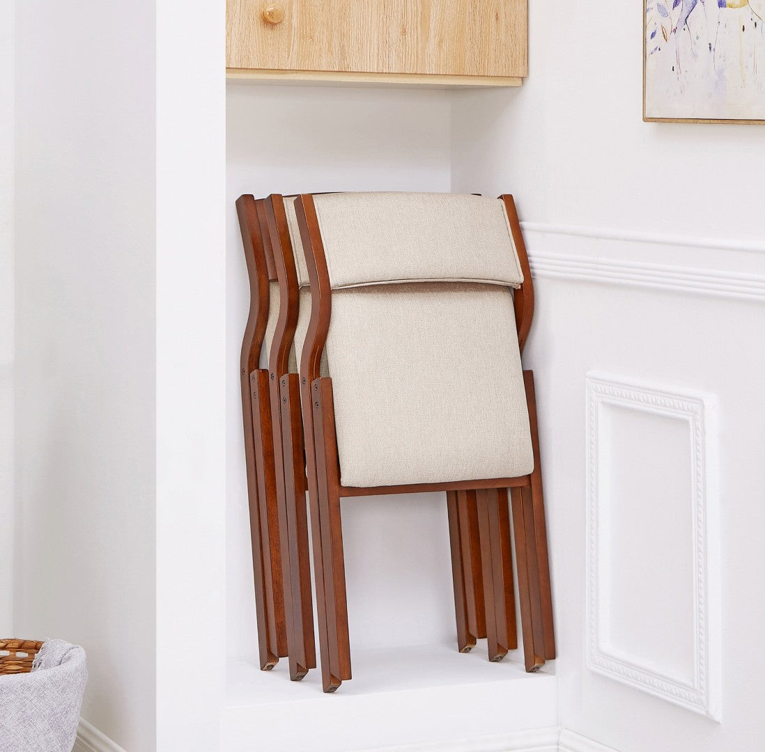 Upholstered Folding Dining Chairs 2-Pack - Cream White & Cherry, Space-Saving, No Assembly Required!