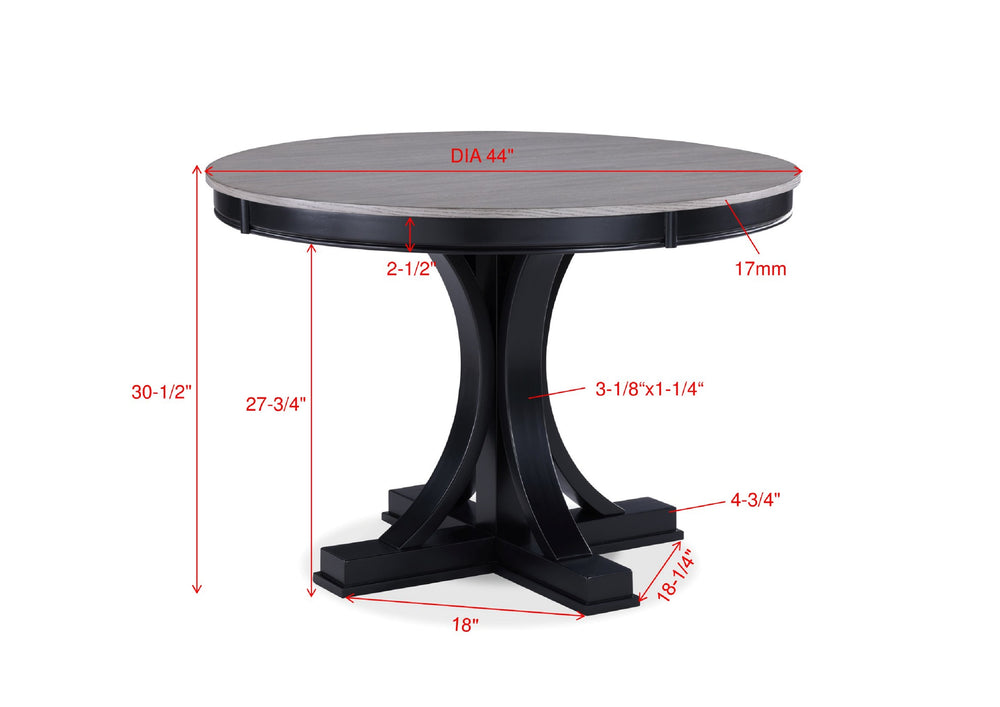 English Elm 1pc Modern Light Gray Round Dining Table with Black Pedestal Base, 44" DIA x 30.5"H, Elegant Contrast Finish B011P287477