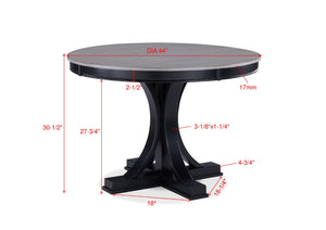 English Elm 1pc Modern Light Gray Round Dining Table with Black Pedestal Base, 44" DIA x 30.5"H, Elegant Contrast Finish B011P287477