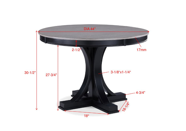 English Elm 1pc Modern Light Gray Round Dining Table with Black Pedestal Base, 44" DIA x 30.5"H, Elegant Contrast Finish B011P287477