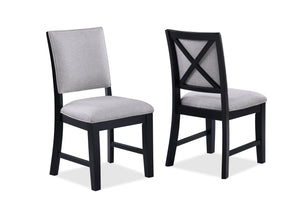 English Elm 2pc Gray Fabric Dining Side Chairs with Black Wood Frame, 18.5"x17.3"x35.5"H, Stylish Comfort B011P179887
