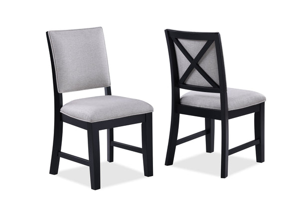 English Elm 2pc Gray Fabric Dining Side Chairs with Black Wood Frame, 18.5"x17.3"x35.5"H, Stylish Comfort B011P179887