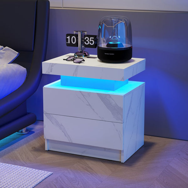 English Elm Nightstand Modern Led Bedside Table With 2 Drawers - Stylish Storage & Ambiance For Any Room W2371P173487