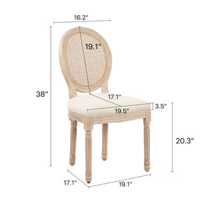 English Elm HengMing Upholstered Rattan Back Dining Chair Set of 2 — French‑Inspired Beige Seats, Padded Foam, Durable Rubber Legs W212137125