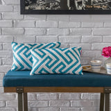 Christopher Knight Home® Dark Teal & White Greek Key Rectangular Outdoor Pillow Set - Water-Resistant, Handcrafted 18.5