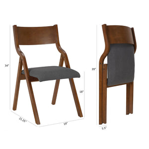 English Elm Upholstered Folding Dining Chairs Set Of 2 - Space-Saving, Easy Carry, No Assembly, Grey & Walnut W2336P163449-GIGA