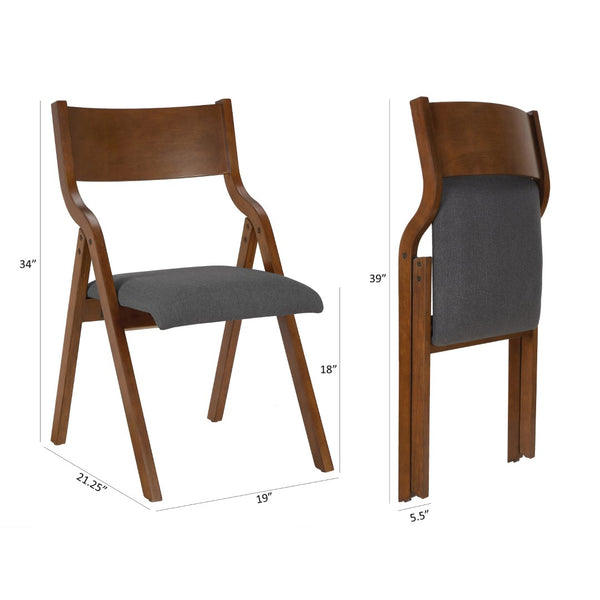 English Elm Upholstered Folding Dining Chairs Set Of 2 - Space-Saving, Easy Carry, No Assembly, Grey & Walnut W2336P163449-GIGA