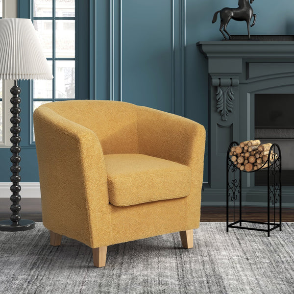 English Elm Christopher Knight Home® - Cortina Prescott Tub Club Chair in Mustard Yellow Upholstery, Birch Legs, Mid-Century Barrel Accent Seat 46619.00FYLWNTL