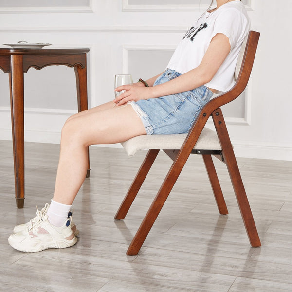 English Elm Upholstered Folding Dining Chairs 2-Pack - Cream White & Cherry, Space-Saving, No Assembly Required! W2336P163965-GIGA