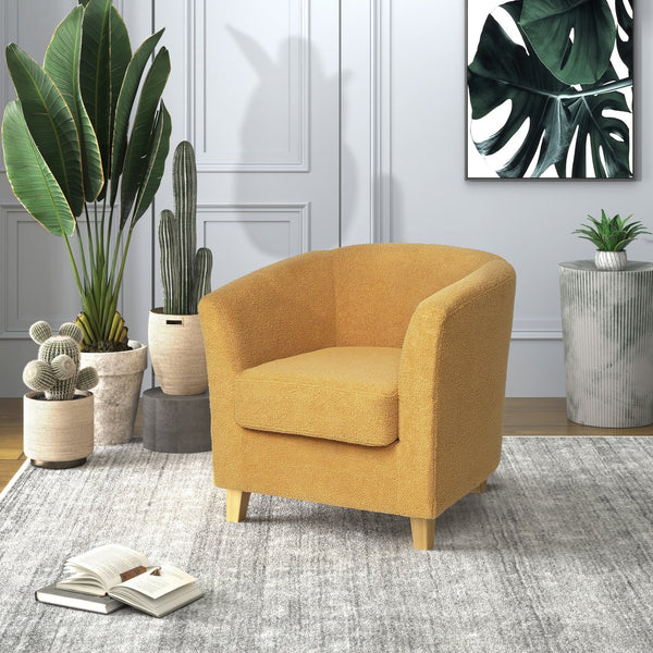 English Elm Christopher Knight Home® - Cortina Prescott Tub Club Chair in Mustard Yellow Upholstery, Birch Legs, Mid-Century Barrel Accent Seat 46619.00FYLWNTL