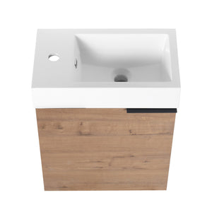 English Elm 18'' Floating Vanity with White Resin Sink, Soft-Close Door, Open Shelf Storage & Water-Resist Finish W999P180170