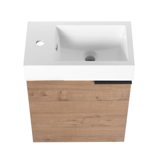 English Elm 18'' Floating Vanity with White Resin Sink, Soft-Close Door, Open Shelf Storage & Water-Resist Finish W999P180170
