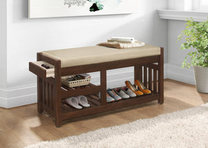 English Elm Transitional Talmadge Storage Bench with Hidden Drawer, 2 Open Shelves & Padded Seat in Walnut Finish B011P180234