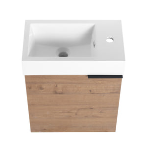 English Elm 18'' Floating Vanity with White Resin Sink, Soft-Close Door, Open Shelf Storage & Water-Resist Finish W999P180170