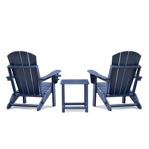 English Elm Folding HDPE Adirondack Chair Set of 2 with Side Table, All-Weather Foldable Patio Chairs, Navy Blue, Ergonomic Comfort for Deck Garden W1889P180256