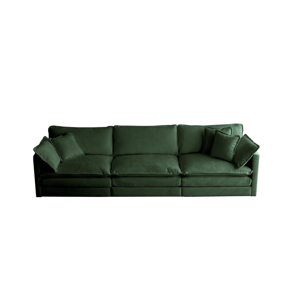 English Elm 3 Piece Sofa Set - Versatile Green Chenille Couch, 2X2 Seaters & 1X3 Seater For Cozy Living Spaces W714S00461