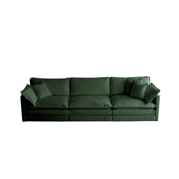 English Elm 3 Piece Sofa Set - Versatile Green Chenille Couch, 2X2 Seaters & 1X3 Seater For Cozy Living Spaces W714S00461