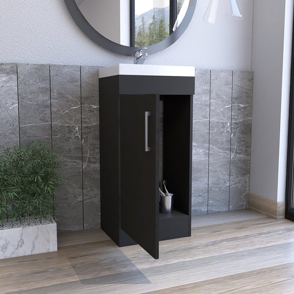English Elm Sevilla Modern Bathroom Vanity with Sink, Black Laminated Particleboard, Single Door Cabinet, Durable Finish B097S00084