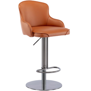 English Elm Black Titanium Stainless Steel Bar Stool with 360° Swivel, Adjustable 22.8-32.7" Height, Ergonomic Backrest Brown W2195P180360