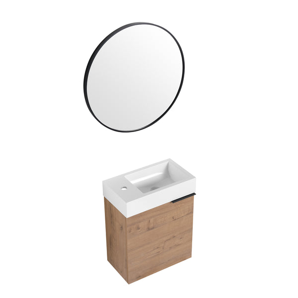 English Elm 18'' Floating Vanity with White Resin Sink, Soft-Close Door, Open Shelf Storage & Water-Resist Finish W999P180170