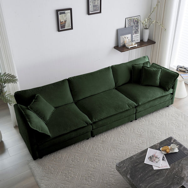 English Elm 3 Piece Sofa Set - Versatile Green Chenille Couch, 2X2 Seaters & 1X3 Seater For Cozy Living Spaces W714S00461