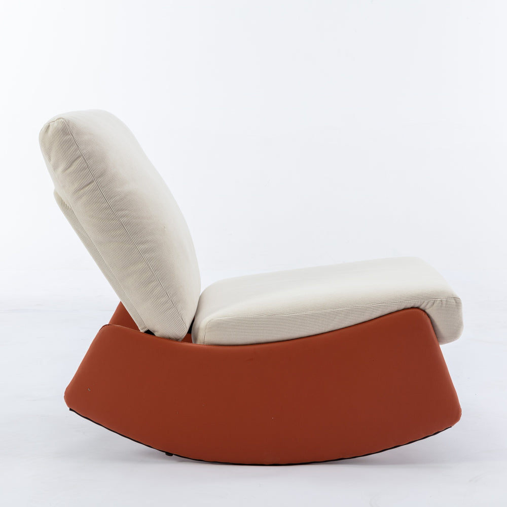 English Elm Modern Rocking Chair Recliner with Adjustable Soft Backrest, Stable Frame and Cushioned Leg Support Orange W1143P163506