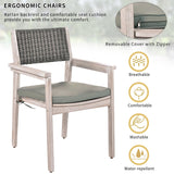 English Elm Outdoor Dining Set Patio Dining Table and Chairs With Rattan Backrest and Removable Cushions For Patio and Backyard, White Washed