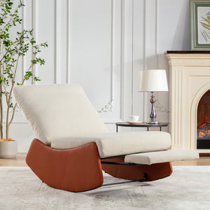 English Elm Modern Rocking Chair Recliner with Adjustable Soft Backrest, Stable Frame and Cushioned Leg Support Orange W1143P163506