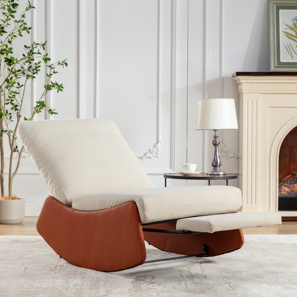 English Elm Modern Rocking Chair Recliner with Adjustable Soft Backrest, Stable Frame and Cushioned Leg Support Orange W1143P163506