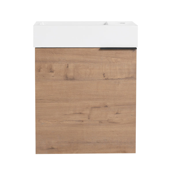 English Elm 18'' Floating Vanity with White Resin Sink, Soft-Close Door, Open Shelf Storage & Water-Resist Finish W999P180170
