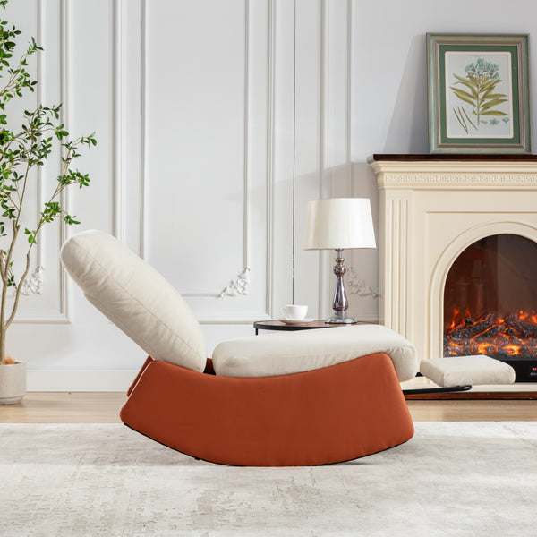English Elm Modern Rocking Chair Recliner with Adjustable Soft Backrest, Sturdy Frame, Plush Leg Support for Relaxing Orange W1143P163506