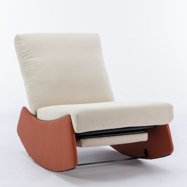 English Elm Modern Rocking Chair Recliner with Adjustable Soft Backrest, Stable Frame and Cushioned Leg Support Orange W1143P163506