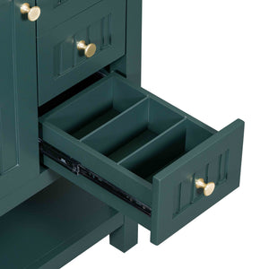 English Elm 30inch Transitional Bathroom Vanity Cabinet Combo with Ceramic Sink, Green Solid Wood MDF, 30"W x18"D, 3pc Storage WF320826AAF
