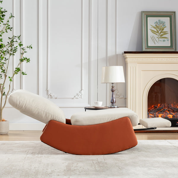English Elm Modern Rocking Chair Recliner with Adjustable Soft Backrest, Stable Frame and Cushioned Leg Support Orange W1143P163506