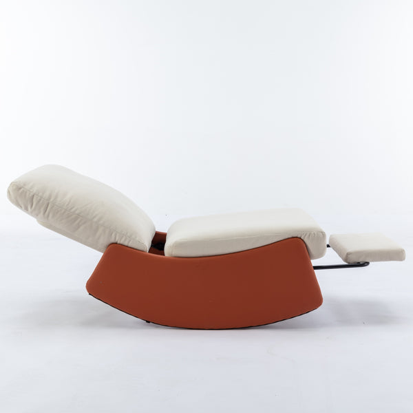 English Elm Modern Rocking Chair Recliner with Adjustable Soft Backrest, Stable Frame and Cushioned Leg Support Orange W1143P163506