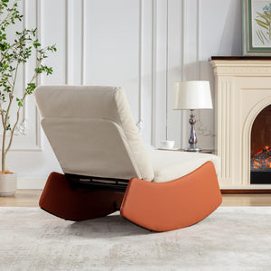 English Elm Modern Rocking Chair Recliner with Adjustable Soft Backrest, Stable Frame and Cushioned Leg Support Orange W1143P163506